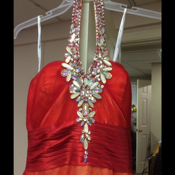 Red Precious Formals Gown with Yellow Underlining - Picture 4 of 4