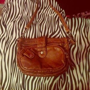 Brown leather cross body purse