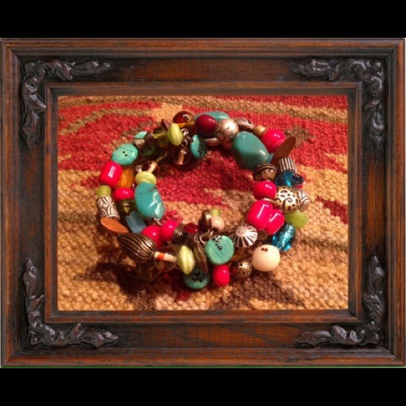 Boho coil bracelet multi stone shape larger wrist
