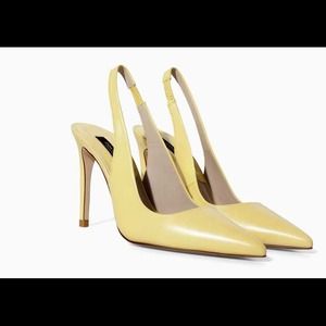 Zara Pointy Yellow Sling Back Heels Shoes 6.5