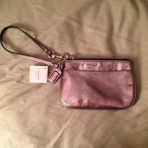 NWT Coach silver metallic wristlet