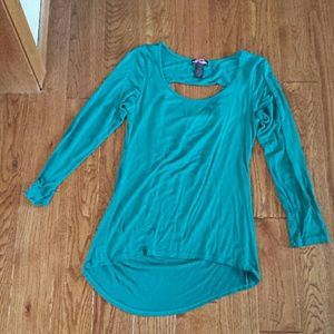 Teal tunic with peek open back, hi-lo