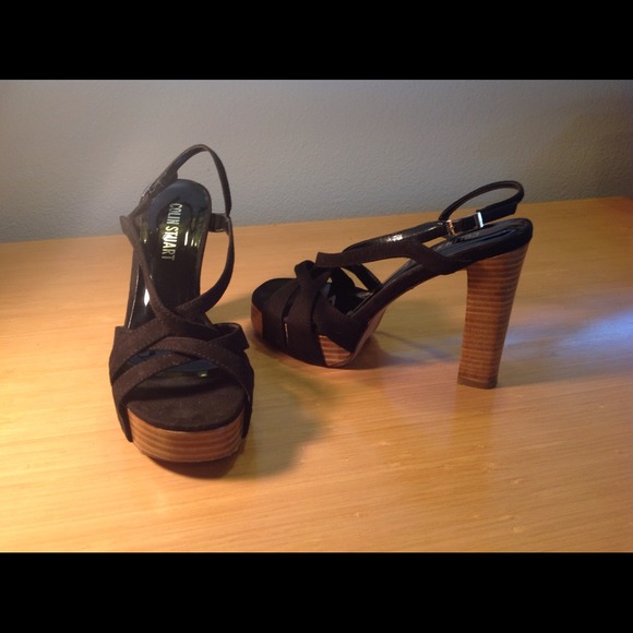 Black Strappy Wooden Colin Stuart Heels