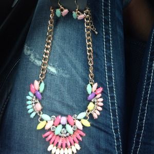 Multi colored necklace & earrings