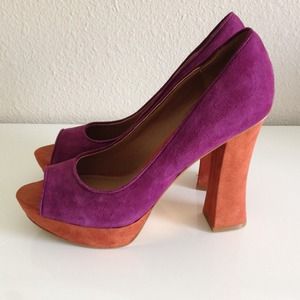 Suede Platform Colorblock Peep toe Pumps