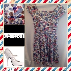 USA Flags and coins eShakti print dress NEW