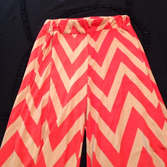 Coral and beige chevron pants