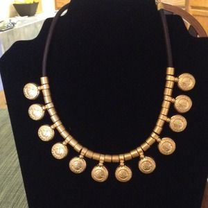 VINTAGE gold plated coin necklace, rubber chain