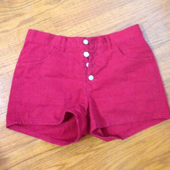 Red high waist button front shorts