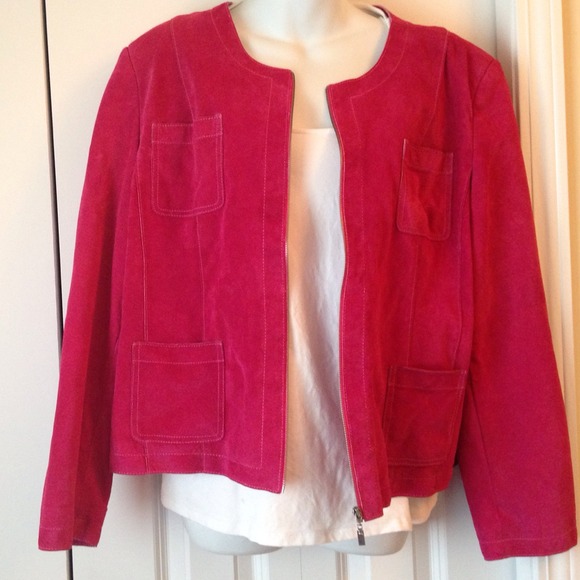 Fuschia washable suede leather jacket size xl - Picture 1 of 4