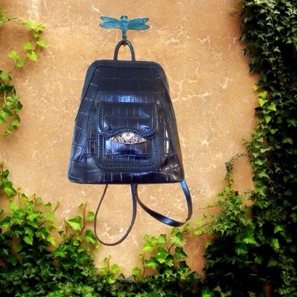 Rare Vintage Brighton Black MocCroc Backpack Purse