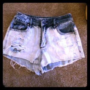 Acid wash denim high waisted shorts