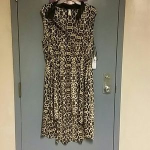 Leopard High Low Dress With Faux Leather Collar