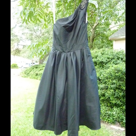 David's Bridal Black Embellished One Shoulder