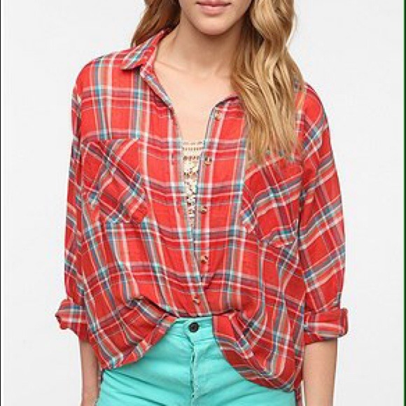 BDG Breezy Plaid Dolman Shirt