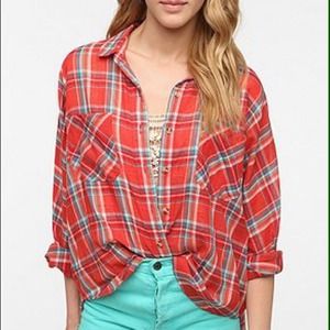 BDG Breezy Plaid Dolman Shirt