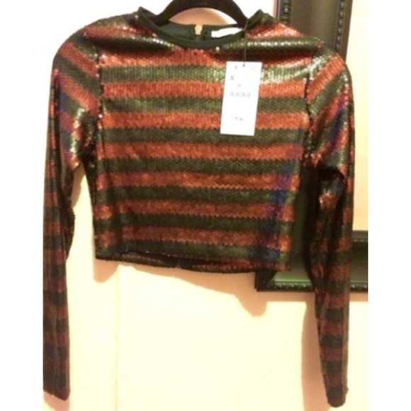RESERVED NWT Zara Cropped Sequin Striped Shirt