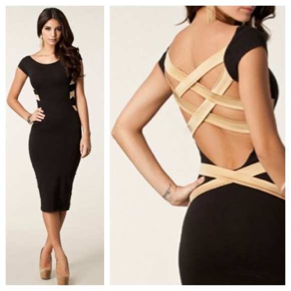 Dresses & Skirts - Black & Tan Bandage Midi Dress BNWOT 4-Small NWOT