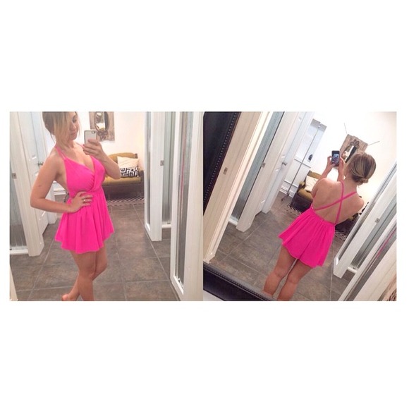 Neon / Hot Pink Criss Cross Romper