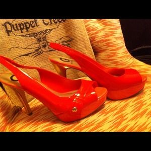 FREE SHIPPING-Orange-red patent leather heels