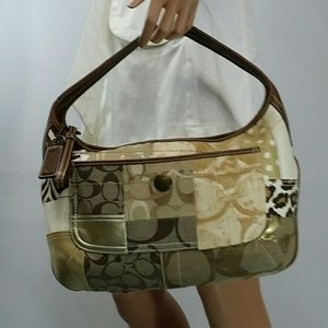 Coach leather-patch work logo hand-shoulder bag