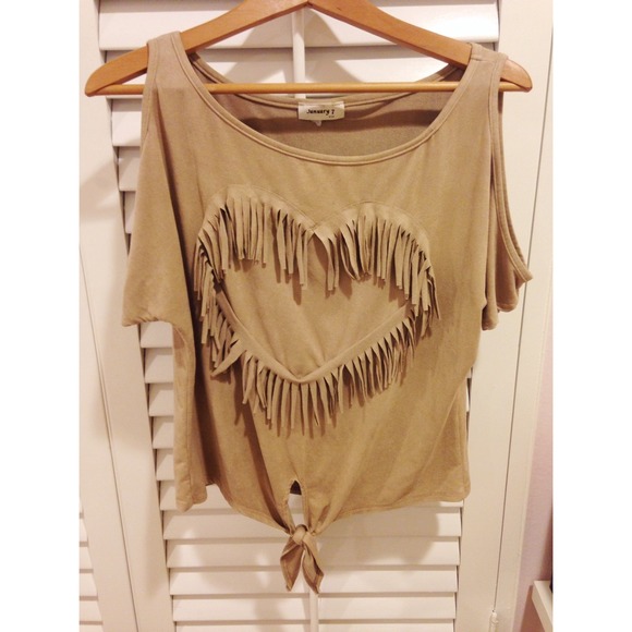 cold shoulder top with heart fringe