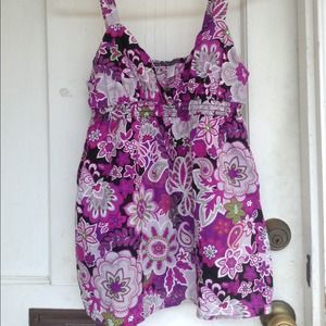 6 Degrees purple paisley empire waist tank top