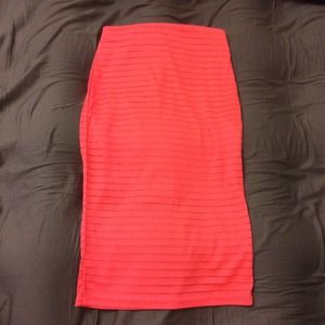 Missguided Neon Coral Ribbed Midi Skirt