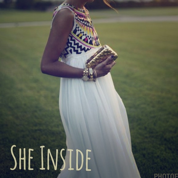 She Inside white Tribal Maxi Dress NWOT