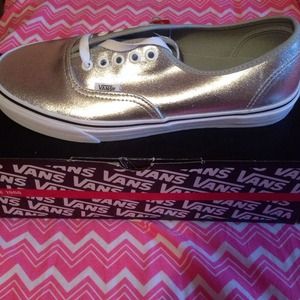 Metallic leather silver vans