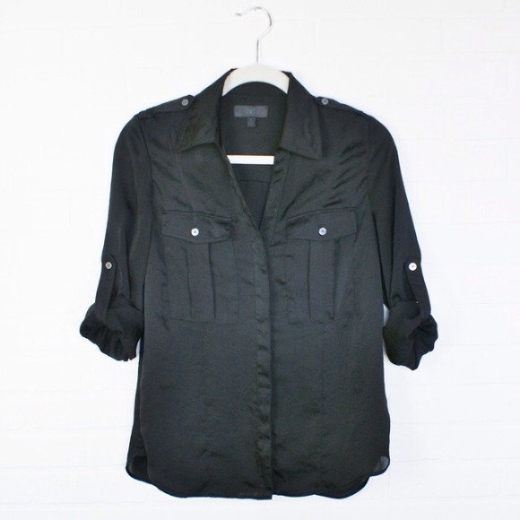 Banana Republic roll tab Black Dress Top 4 6 S