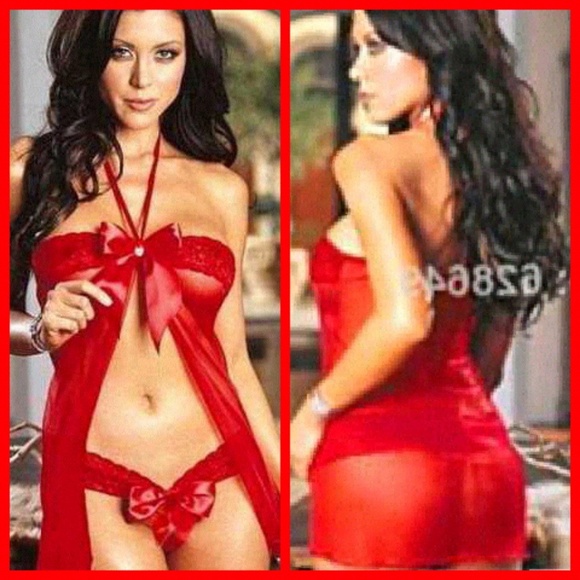 ♨HOT♨Sexy Red Babydoll Bowknot Lingerie Set