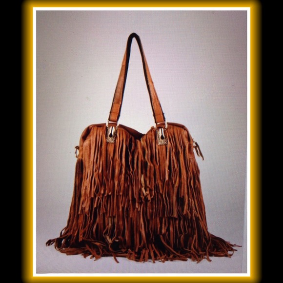 Leather Fringe Large Tan Purse or Tote