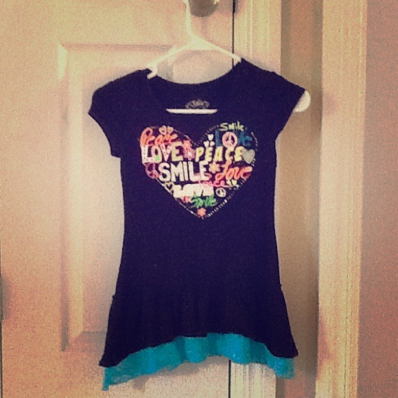 Black short sleeve shirt with blue lace