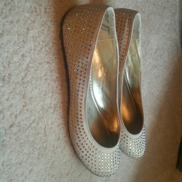 Gold rhinestone ballet flats