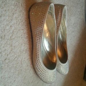 Gold rhinestone ballet flats