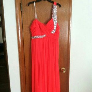 Coral Plus Size One Shoulder Prom Dress