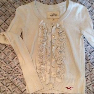 WHITE/CREAM HOLLISTER CARDIGAN WITH RUFFLES