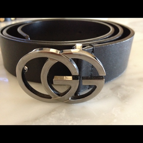 Gucci belt 30-32 black gunmetal GG logo