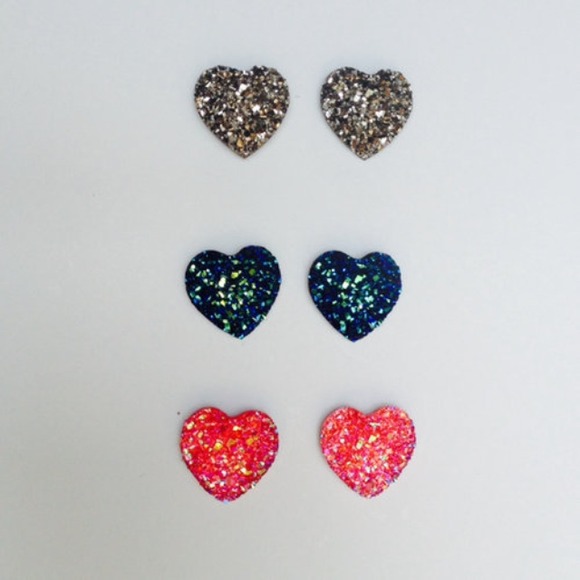 Handmade Drusy Style Heart Button Earrings