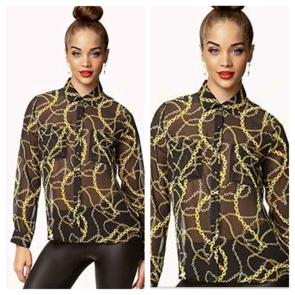 F21 Chain Print Chiffon Shirt