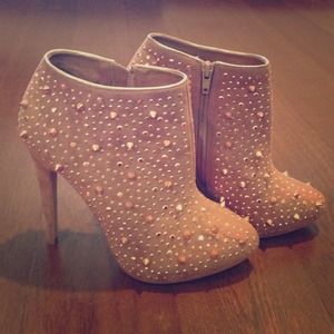 Nude And Rose Gold Studded Booties