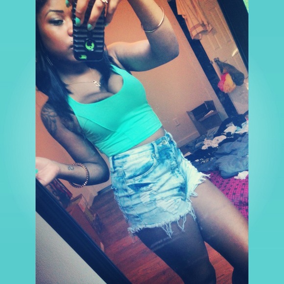 high waisted distressed denim shorts