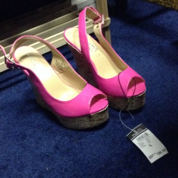 NWT Rue 21 Hot Pink and Cork Wedges