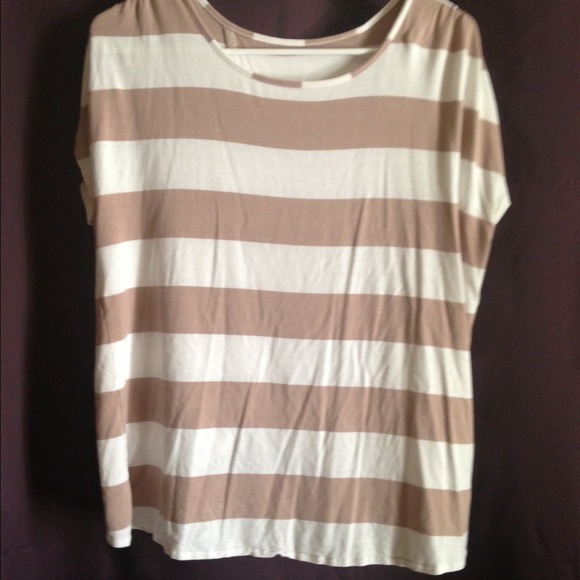 Tan and white tee shirt