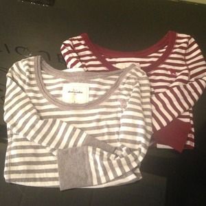 2 A&f kids grey & maroon striped 3/4 sleeves