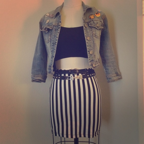 Black and White Striped Mini Skirt