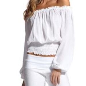 Ruffled white blouse off the shoulder!! Adorable