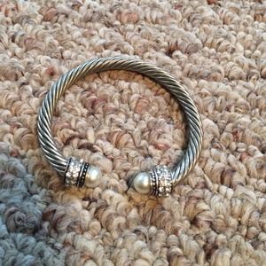 Silver cuff bracelet with pearl detailing