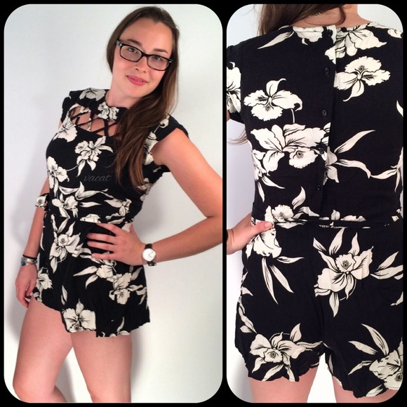 Laura Leslie California Pants - Vintage 80's Black White Romper